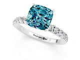 White gold Cushion Cut Blue Topaz Solitaire Ring with Pavé Accents and Four-Prong Setting_1