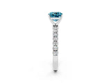 White gold Cushion Cut Blue Topaz Solitaire Ring with Pavé Accents and Four-Prong Setting_2