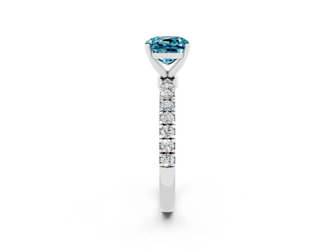 White gold Cushion Cut Blue Topaz Solitaire Ring with Pavé Accents and Four-Prong Setting_2