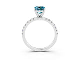 White gold Cushion Cut Blue Topaz Solitaire Ring with Pavé Accents and Four-Prong Setting_3
