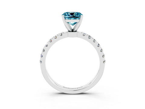 White gold Cushion Cut Blue Topaz Solitaire Ring with Pavé Accents and Four-Prong Setting_3