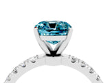 White gold Cushion Cut Blue Topaz Solitaire Ring with Pavé Accents and Four-Prong Setting_4