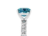 White gold Cushion Cut Blue Topaz Solitaire Ring with Pavé Accents and Four-Prong Setting_5