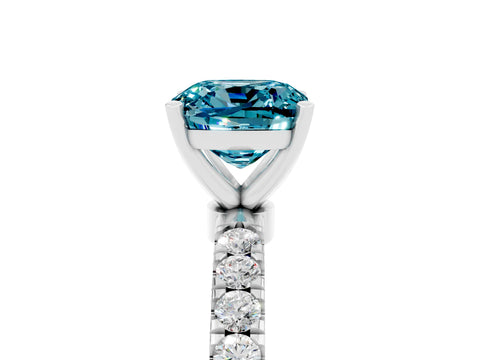 White gold Cushion Cut Blue Topaz Solitaire Ring with Pavé Accents and Four-Prong Setting_5