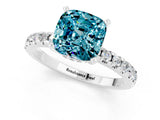 White gold Cushion Cut Blue Topaz Solitaire Ring with Pavé Band and Four-Prong Setting_37