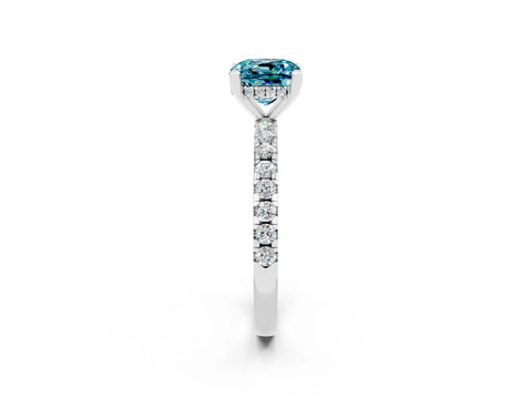 White gold Cushion Cut Blue Topaz Solitaire Ring with Pavé Band and Four-Prong Setting_38