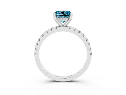 White gold Cushion Cut Blue Topaz Solitaire Ring with Pavé Band and Four-Prong Setting_39