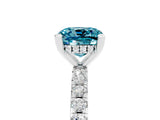 White gold Cushion Cut Blue Topaz Solitaire Ring with Pavé Band and Four-Prong Setting_41