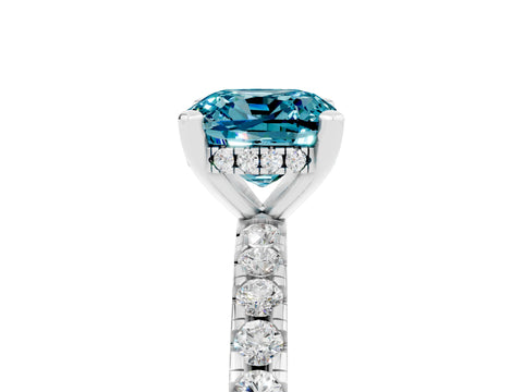 White gold Cushion Cut Blue Topaz Solitaire Ring with Pavé Band and Four-Prong Setting_41