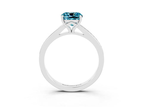 White gold Cushion Cut Blue Topaz Solitaire Ring with Pavé Band and Prong Setting_3