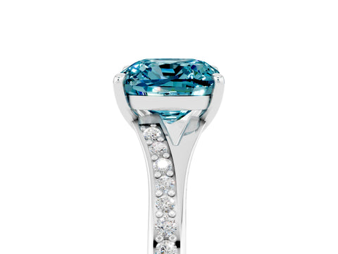White gold Cushion Cut Blue Topaz Solitaire Ring with Pavé Band and Prong Setting_5