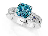 White gold Cushion Cut Blue Topaz Solitaire Ring with Pavé and Channel Set Band_1