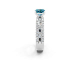 White gold Cushion Cut Blue Topaz Solitaire Ring with Pavé and Channel Set Band_2