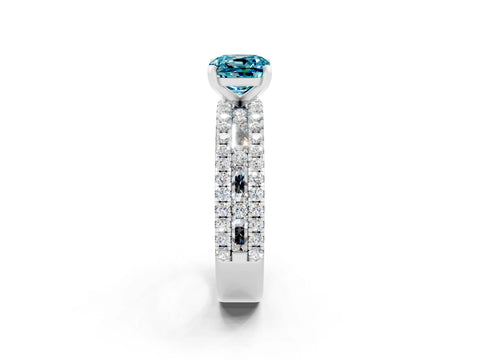 White gold Cushion Cut Blue Topaz Solitaire Ring with Pavé and Channel Set Band_2