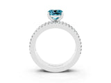 White gold Cushion Cut Blue Topaz Solitaire Ring with Pavé and Channel Set Band_3