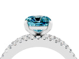 White gold Cushion Cut Blue Topaz Solitaire Ring with Pavé and Channel Set Band_4