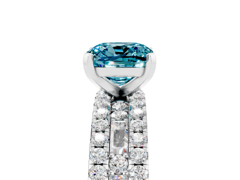 White gold Cushion Cut Blue Topaz Solitaire Ring with Pavé and Channel Set Band_5