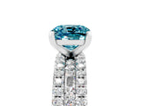 White gold Cushion Cut Blue Topaz Solitaire Ring with Pavé and Channel Set Band_5