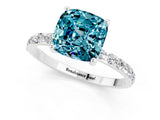 White gold Cushion Cut Blue Topaz Solitaire Ring with Pave Band and Four Prong Setting_25
