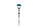 White gold Cushion Cut Blue Topaz Solitaire Ring with Pave Band and Four Prong Setting_26