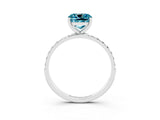 White gold Cushion Cut Blue Topaz Solitaire Ring with Pave Band and Four Prong Setting_27