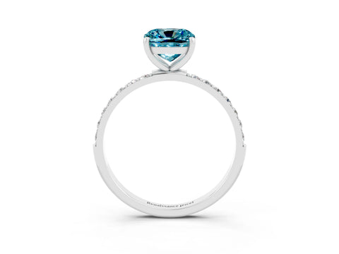 White gold Cushion Cut Blue Topaz Solitaire Ring with Pave Band and Four Prong Setting_27