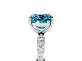 White gold Cushion Cut Blue Topaz Solitaire Ring with Pave Band and Four Prong Setting_29