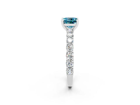 White gold Cushion Cut Blue Topaz Solitaire Ring with Shared Prong Pavé Band and Four-Prong Setting_2