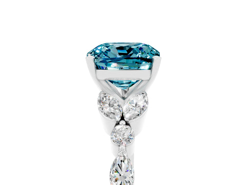 White gold Cushion Cut Blue Topaz Solitaire Ring with Side Stones and Four-Prong Setting_17