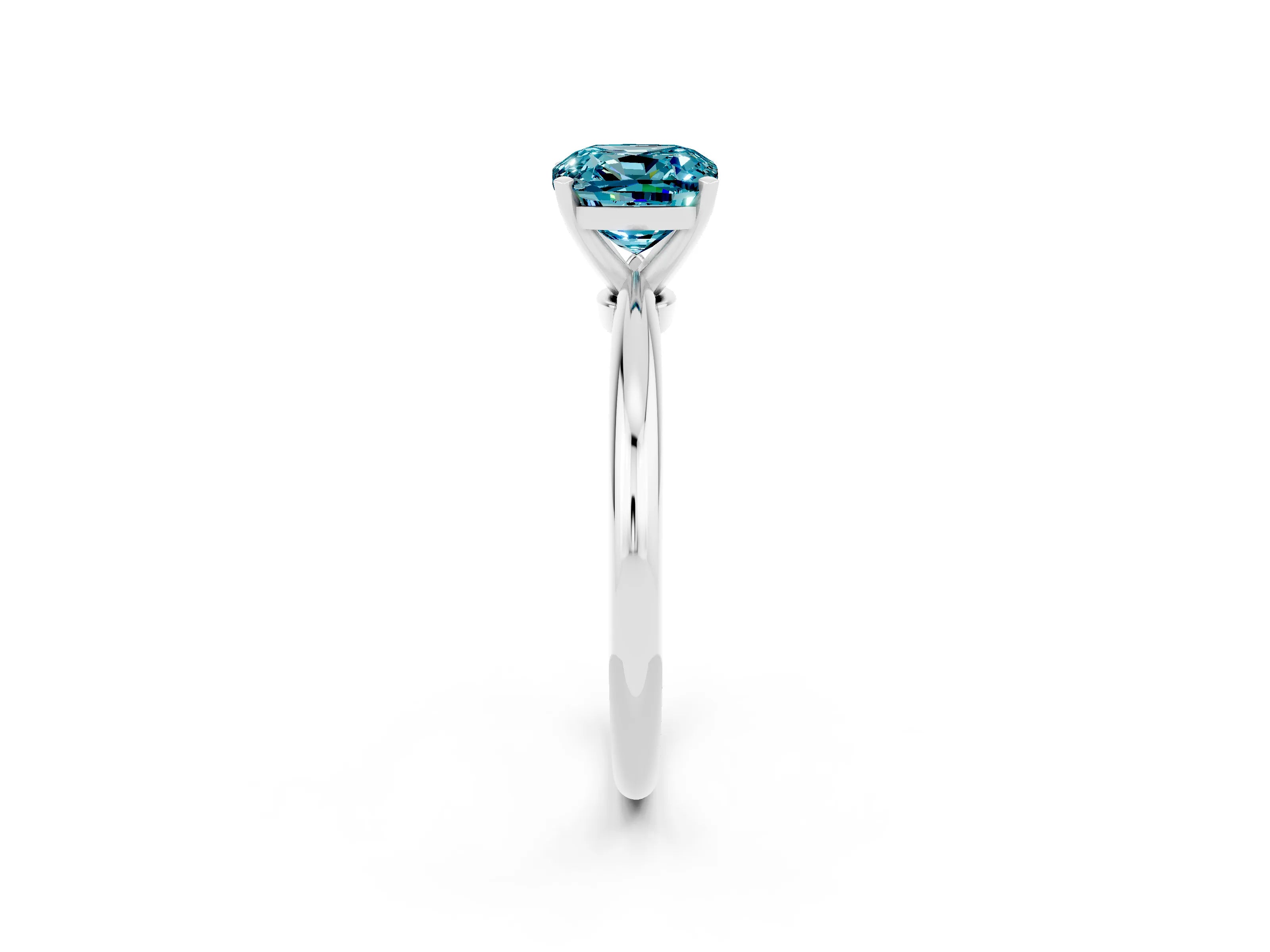 White gold Cushion Cut Blue Topaz Solitaire Ring with Six-Prong Setting and Classic Band_14