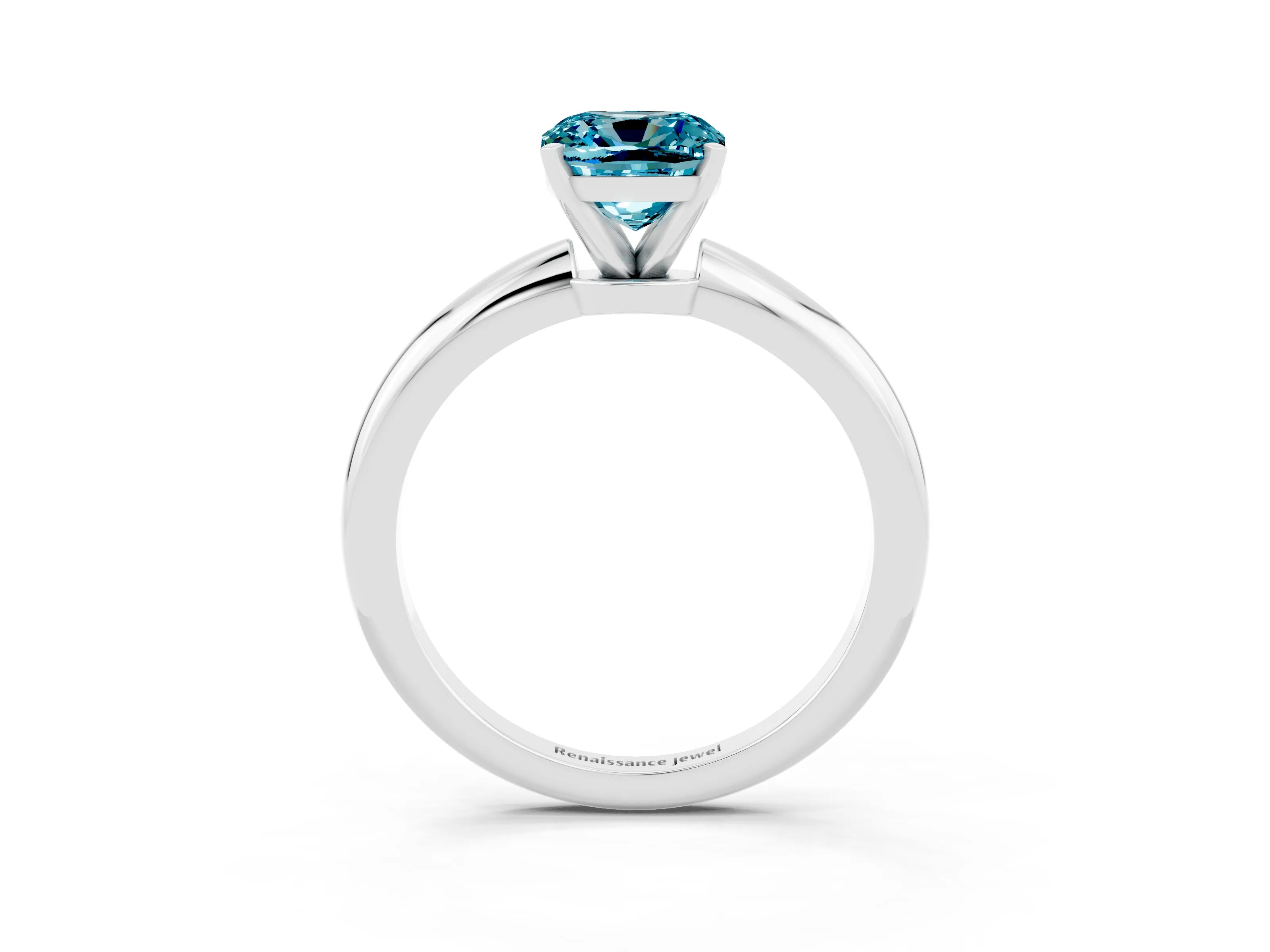 White gold Cushion Cut Blue Topaz Solitaire Ring with Six-Prong Setting and Classic Band_15