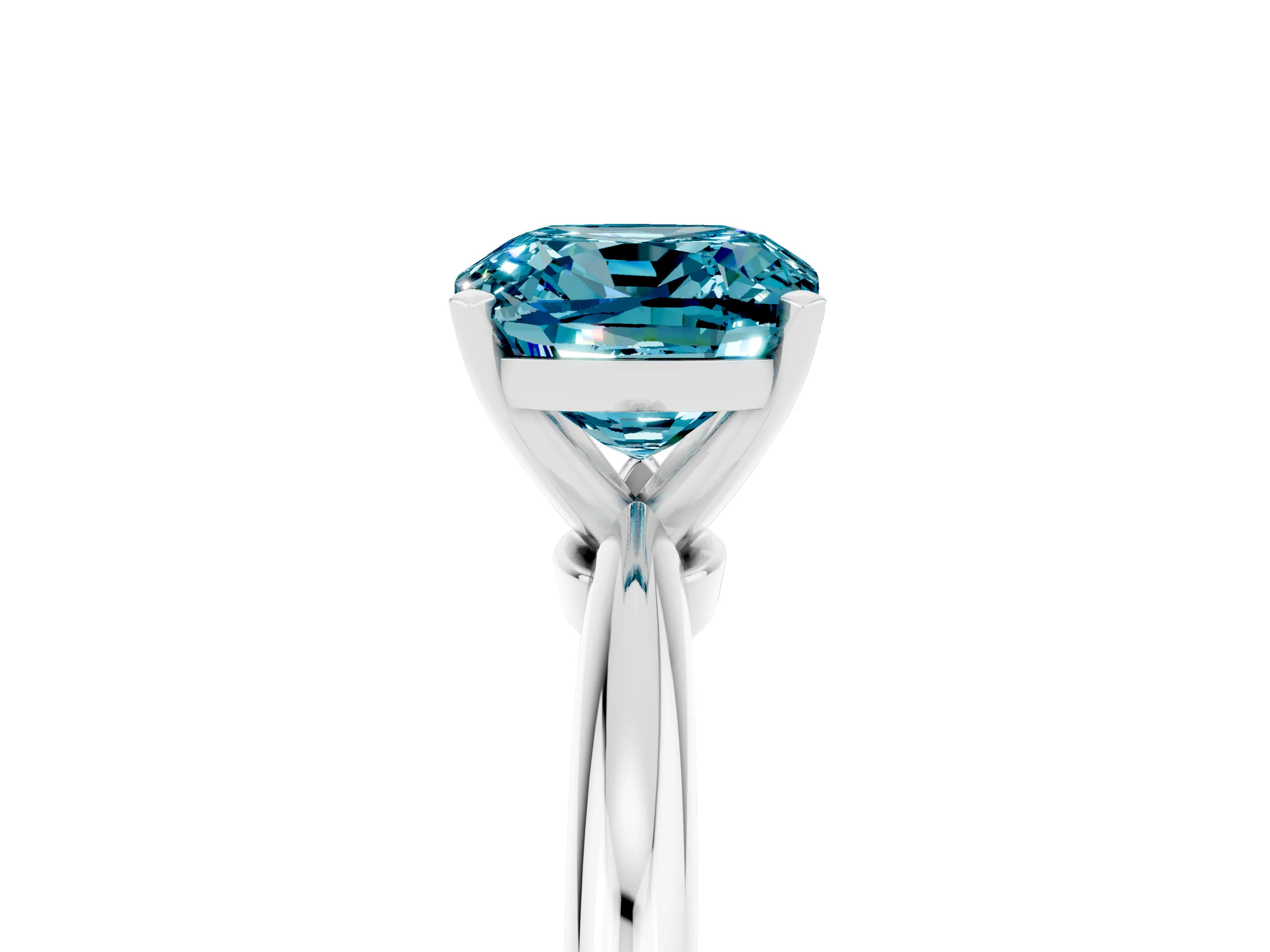 White gold Cushion Cut Blue Topaz Solitaire Ring with Six-Prong Setting and Classic Band_17