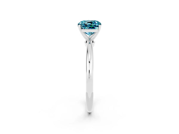 Silver Cushion Cut Blue Topaz Solitaire Ring with Six-Prong Setting and Classic Band