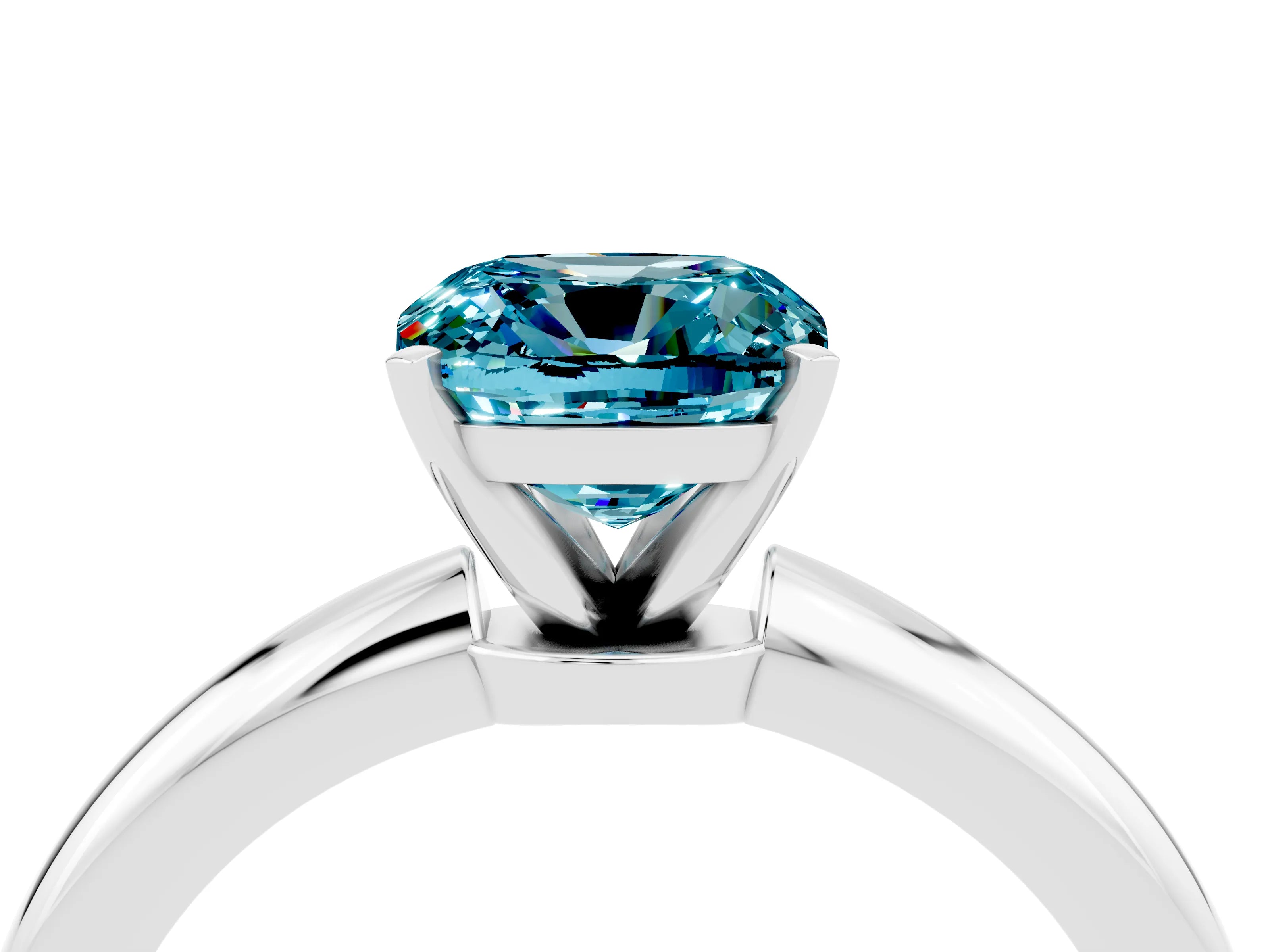 White gold Cushion Cut Blue Topaz Solitaire Ring with Six-Prong Setting and Classic Band_4