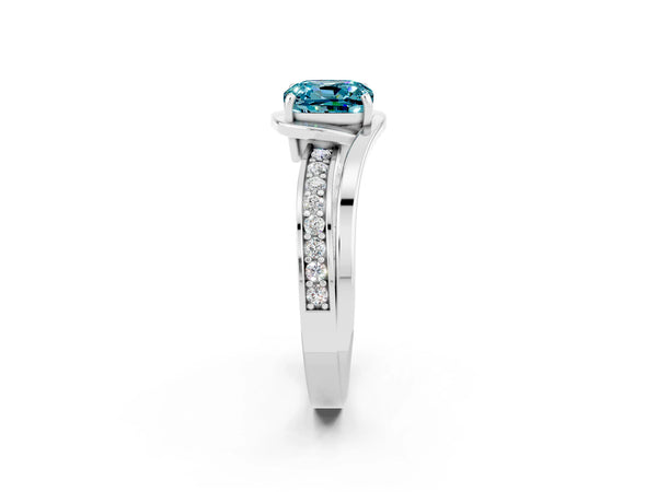 White gold Cushion Cut Blue Topaz Solitaire Ring with Split Shank and Prong Setting