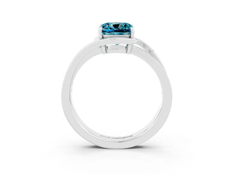 White gold Cushion Cut Blue Topaz Solitaire Ring with Split Shank and Prong Setting_3