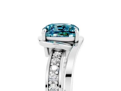White gold Cushion Cut Blue Topaz Solitaire Ring with Split Shank and Prong Setting_5