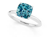 White gold Cushion Cut Blue Topaz Solitaire Ring with Thin Band and Four-Prong Setting_1