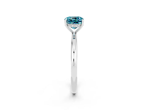 White gold Cushion Cut Blue Topaz Solitaire Ring with Thin Band and Four-Prong Setting_2