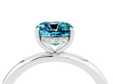 White gold Cushion Cut Blue Topaz Solitaire Ring with Thin Band and Four-Prong Setting_4