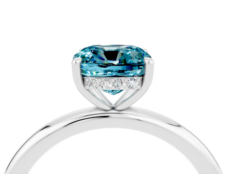 White gold Cushion Cut Blue Topaz Solitaire Ring with Thin Band and Four-Prong Setting_4