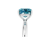 White gold Cushion Cut Blue Topaz Solitaire Ring with Thin Band and Four-Prong Setting_5