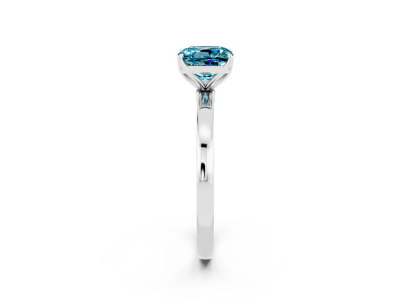 Platinum Cushion Cut Blue Topaz Solitaire Ring with Thin Band and Prong Setting
