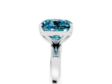 White gold Cushion Cut Blue Topaz Solitaire Ring with Thin Band and Prong Setting_17