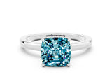 White gold Cushion Cut Blue Topaz Solitaire Ring with Thin Band and Prong Setting_36