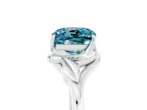 White gold Cushion Cut Blue Topaz Solitaire Ring with Twist Band and Four-Prong Setting_17