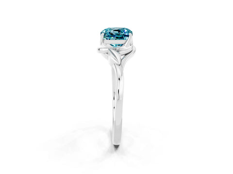White gold Cushion Cut Blue Topaz Solitaire Ring with Twist Band and Four-Prong Setting_38