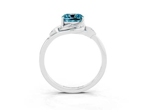 White gold Cushion Cut Blue Topaz Solitaire Ring with Twist Band and Four-Prong Setting_39