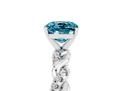 White gold Cushion Cut Blue Topaz Solitaire Ring with Twisted Band and Pavé Accents_5