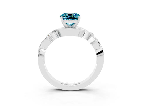White gold Cushion Cut Blue Topaz Solitaire Ring with Twisted Band and Prong Setting_3
